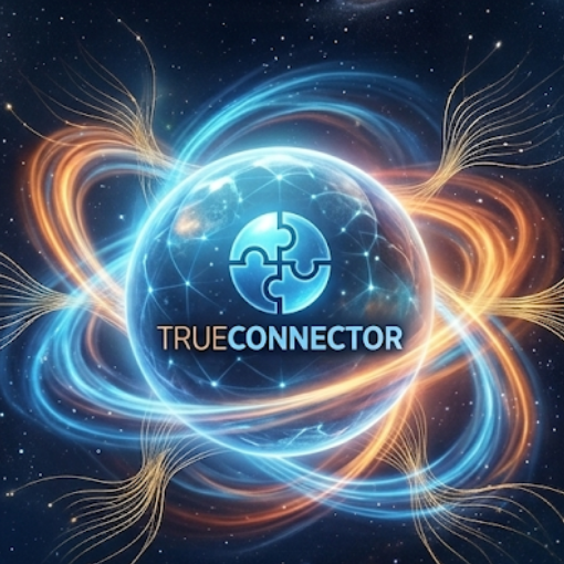 trueconnector.eu taustakuva. Yöllinen laaksoisa maisema ja keskellä sisäänkirjaantumislomake kokoukseen liittymistä varten.